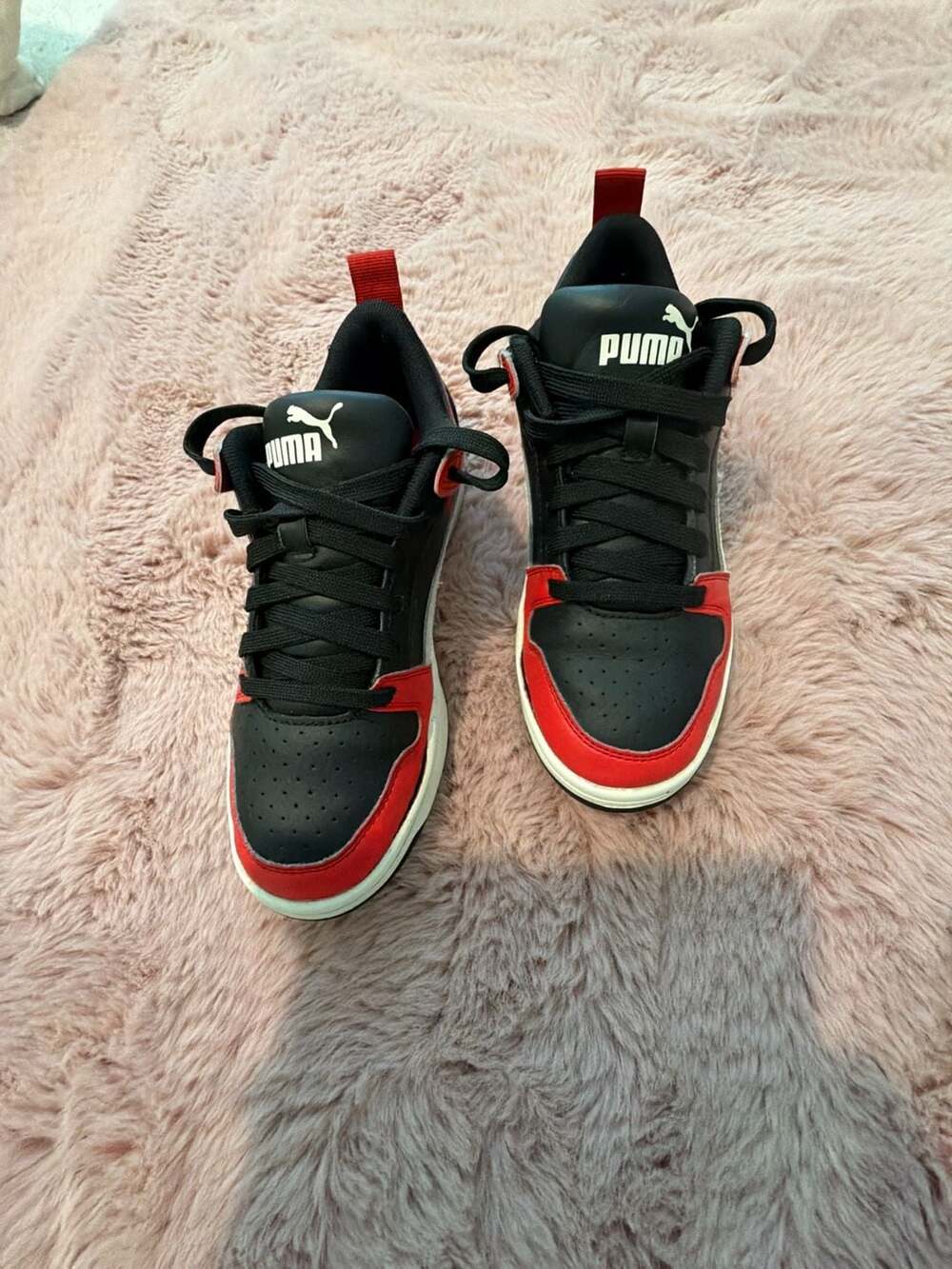 PUMA Rebound LayUp Low Basketball Sneakers Black High Risk Red